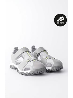 Muggo TWEETY Garantili Günlük Ortopedik Hafif Taban Önü Kapalı Cırtlı Unisex Çocuk Sandalet GRİ