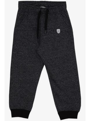 BREEZE GİRLS & BOYS Erkek Çocuk Eşofman Altı Armalı Cepli Bağcık Aksesuarlı 1.5-5 Yaş, Siyah Melanj