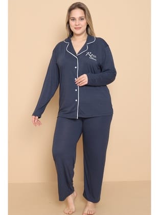 Mirano 4400 POLYVİSCON Kumaş Kısa Kollu Düğmeli Büyük Beden Kadın Pijama Takımı