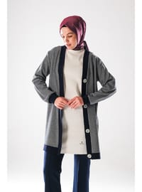 Düğme Detaylı Tesettür Tunik Hırka - Lacivert