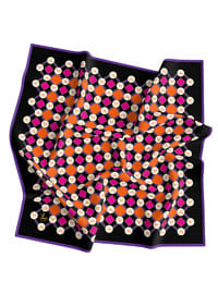 Geometrik Desenli Twill Eşarp Askılı 90x90 Kırmızı Krem