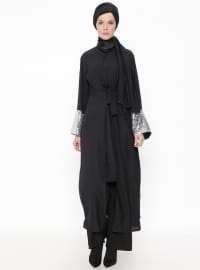 Payetli Kollu Abaya Siyah