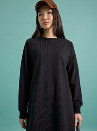 Bisiklet Yaka Diz Altı Sweatshirt Siyah