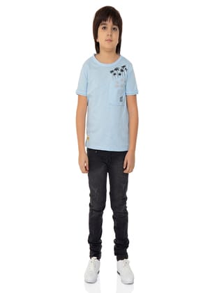 ToontoyErkek Çocuk T-shırt Palmiyeli Baskı-Mavi - Mavi - Toontoy