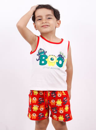 Toontoy Erkek Çocuk BOO! Baskılı Şortlu Takım-Ekru - Ekru - Toontoy