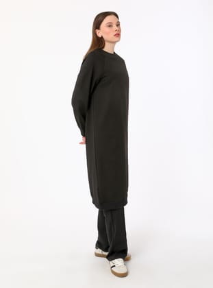 Basic Bisiklet Yaka Reglan Kollu Uzun İkili Eşofman Takımı- Siyah - Benin