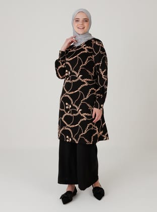 Zincir Desenli Tunik - Siyah - ZENANE