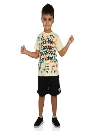 Toontoy Erkek Çocuk Renkli Baskılı Şortlu Takım-Sarı