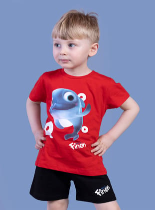 Toontoy Erkek Çocuk Balık Baskılı Şortlu Takım-Kırmızı