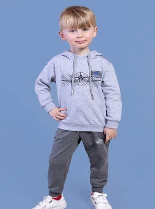 Toontoy Erkek Çocuk Kapüşonlu Baskılı EşofmanTakımı-Gri Melanj