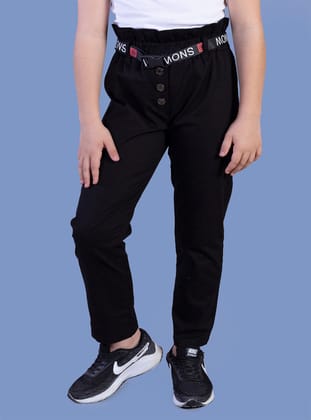 Toontoy Kız Çocuk Beli Lastikli Kemer Detaylı Pantolon-Siyah