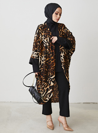 Leopar Desenli Kimono Kahverengi