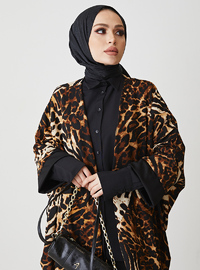 Leopar Desenli Kimono Kahverengi