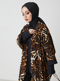Leopar Desenli Kimono Kahverengi