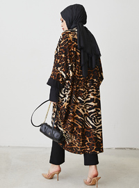 Leopar Desenli Kimono Kahverengi