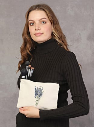 Clutch You Are Enough Kanvas Makyaj Çantası - Krem - Çınar Bez Çanta