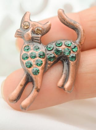 Kedi Figürlü Broş - Bronz Rengi - Artbutika