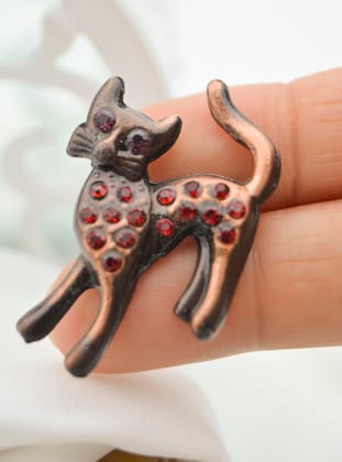 Kedi Figürlü Broş - Bronz Rengi - Artbutika
