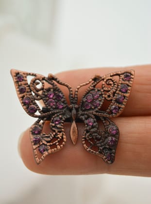 Kelebek Broş - Bronz Rengi - Artbutika