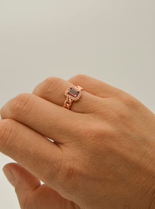 Yakut Taşlı Baget Küzük - Rose - Artbutika