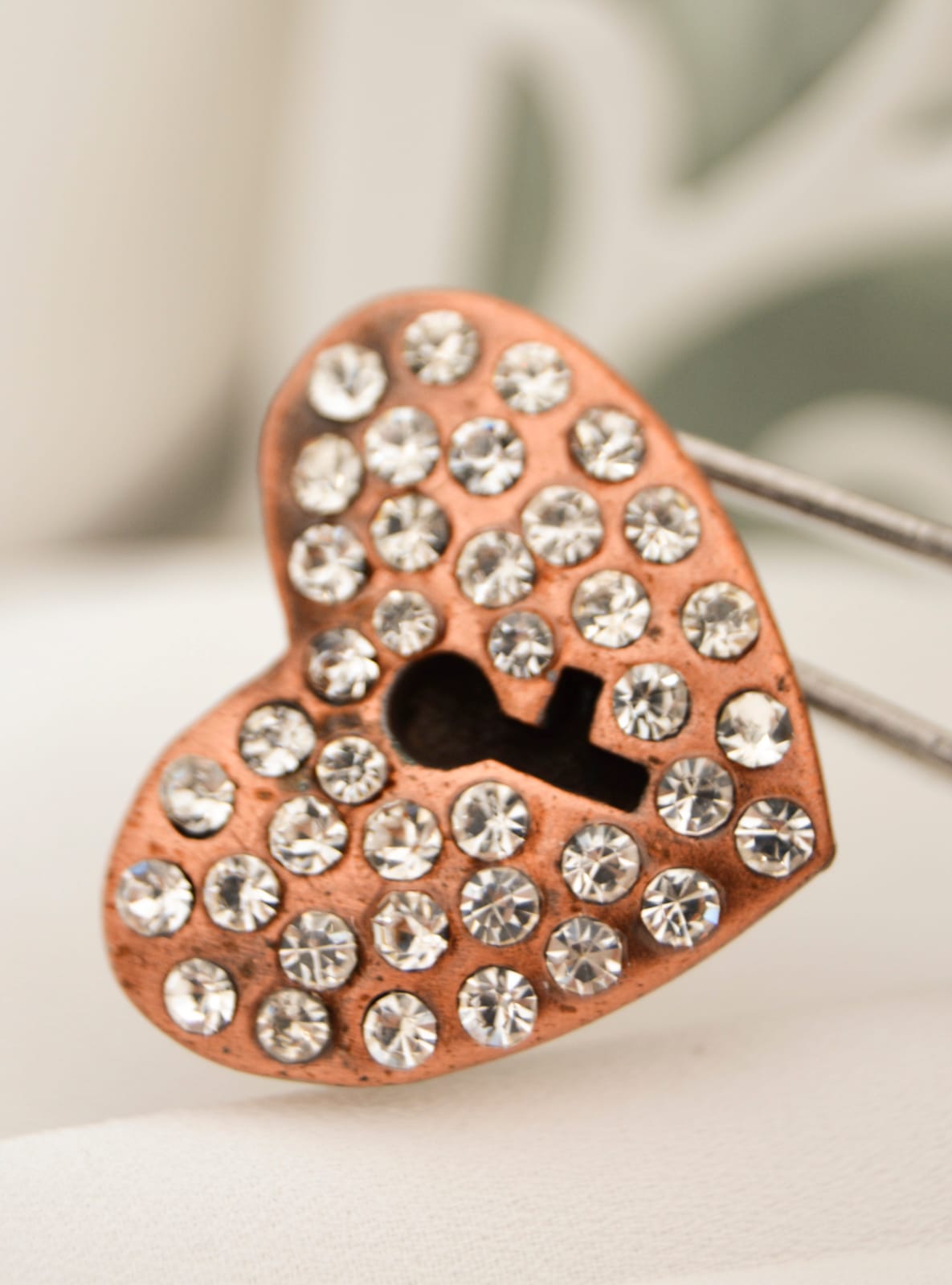 Kalp Broş Işıltılı Taşlı Bronz