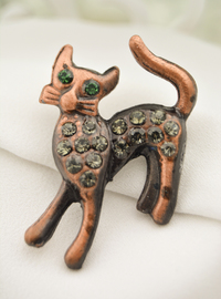 Kedi Figürlü Broş - Bronz