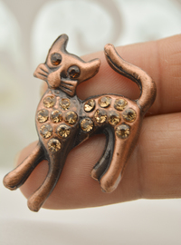 Kedi Figürlü Broş - Bronz