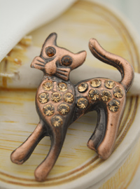 Kedi Figürlü Broş - Bronz