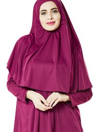 Tek Parça Namaz Elbisesi Seccade Tesbih İbadet Seti Fuşya Siyah