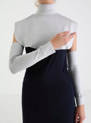 Yakalık Kolluk Çıtçıtlı Set - Açık Gri - Tuva