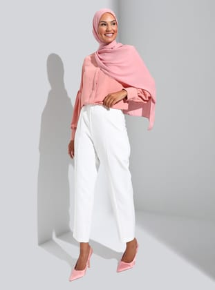 Dikiş Detaylı Klasik Pantolon - Off White - Refka