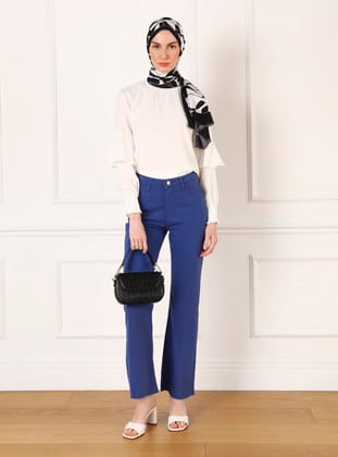 İspanyol Paça Denim Pantolon - Saks Mavisi - OUT
