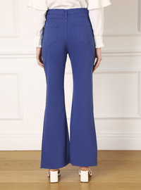 İspanyol Paça Denim Pantolon Saks Mavisi