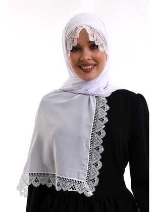 İğne Oyalı Dantelli Eşarp Demor Mevlüt Örtüsü Beyaz