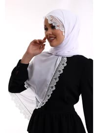 İğne Oyalı Dantelli Eşarp Beyaz