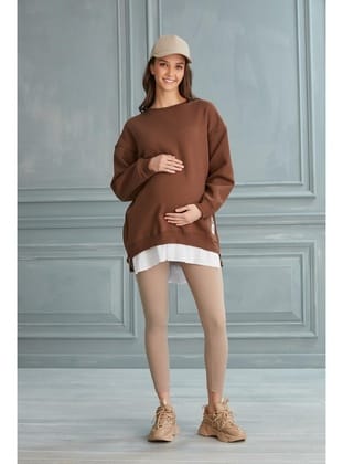 IŞŞIL 6465-Üç İplik Penye Yünlü Hamile SweatShirt Kahve