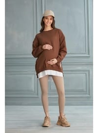 Hamile Üç İplik Penye Sweatshirt Kahve