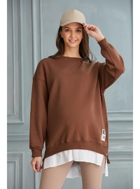 Hamile Üç İplik Penye Sweatshirt Kahve