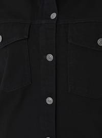 Kontrast Dikiş Detaylı Kapaklı Cepli Büyük Beden Denim Gömlek Ceket Siyah Alia