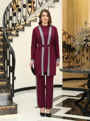 Havin Tesettür Üçlü Takım - Mürdüm - Elben Moda