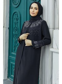 Büyük Beden Abiye Taş Detaylı - Siyah