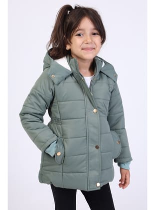 Toontoy Kız Çocuk Kapüşonlu İçi Kürklü Mont-Yeşil