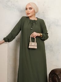 Lastikli Yaka Salaş Elbise Haki