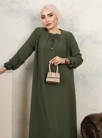 Lastikli Yaka Salaş Elbise Haki