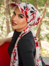 Siperli Bone Şal Beyaz Kırmızı AİŞE TESETTÜR
