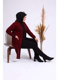 Kadın Büyük Beden Metal Tokalı Petek Hırka Bordo