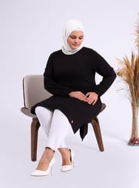 Kadın Büyük Beden İki İplik Penye Uzun Tesettür Tunik Siyah