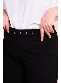 Kadın Kumaş Pantolon, Kemerli, Geniş Paça Palazzo Model, Siyah