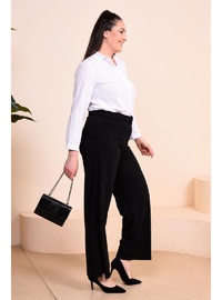 Kadın Kumaş Pantolon, Kemerli, Geniş Paça Palazzo Model, Siyah