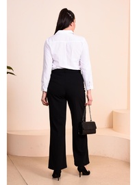 Kadın Kumaş Pantolon, Kemerli, Geniş Paça Palazzo Model, Siyah